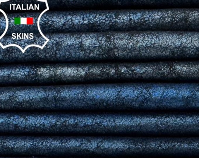 Delivered Duty paid - BLUE PEARLISED Cracked On Black Very Vintage Look Thin Soft Italian Lamb leather pack 2 skins total 8+sqf 0.4mm #C7889