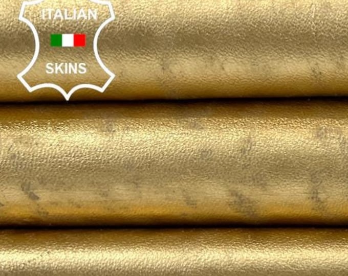 METALLIC GOLD DISTRESSED Vintage Look Thick Italian Goatskin Goat Leather hide hides skin skins 5sqf 1.1mm #C1839