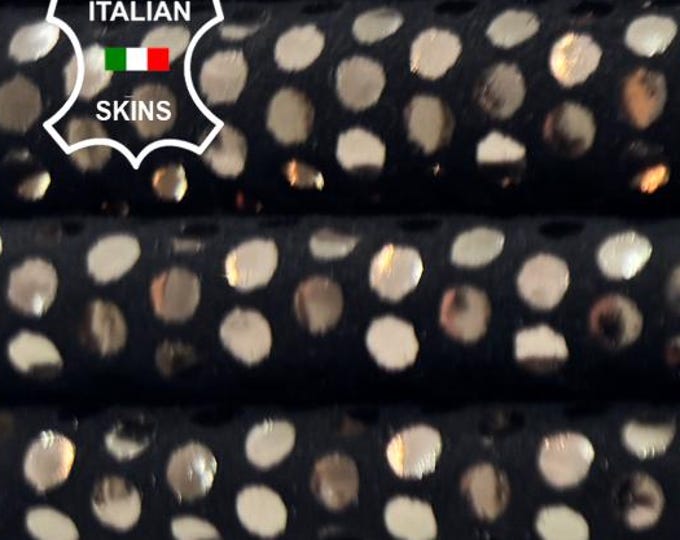 METALLIC PLATINUM POIS Polka Dots Print Thin Soft Italian Lambskin Sheep Lamb leather hide hides skin skins 3sqf 0.5mm #C6501