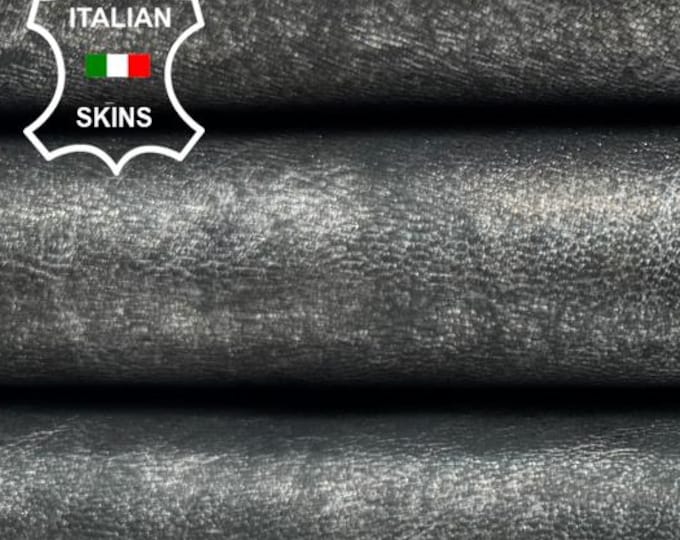 Delivered Duty Paid-METALLIC SILVER ANTIQUED Rough Vintage Look Soft Italian Goatskin Goat leather skin 4+sqf 0.8mm #C6630