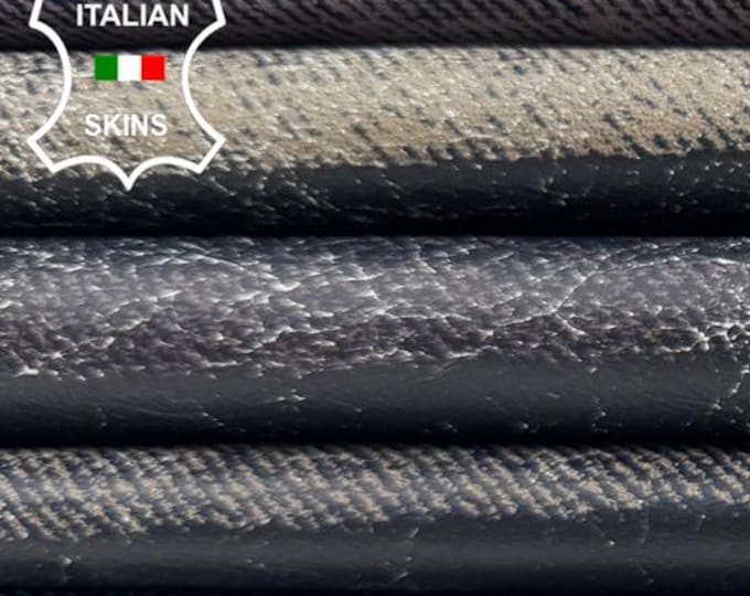 MULTICOLOR DENIM PRINT Vintage Look Thin Soft Italian Lambskin Sheep Lamb leather pack 3 hides skins total 18sqf 0.6mm #C6384