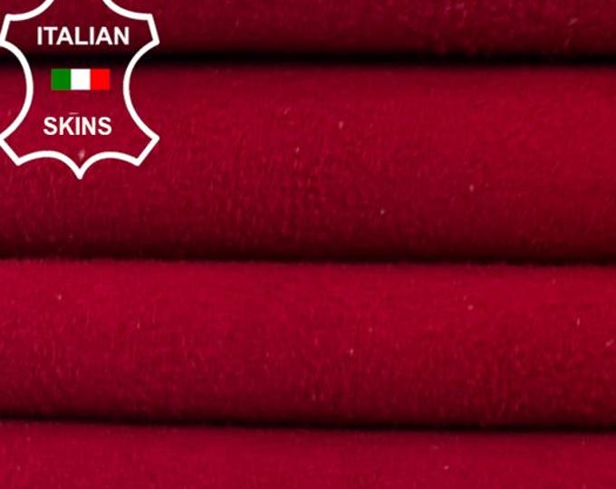 Delivered Duty Paid-RUBY RED Suede Soft Italian STRETCH Backed Lamb Leather skin 4sqf 0.8mm #C6994