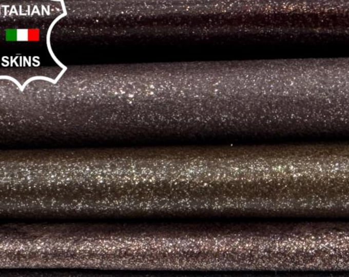Delivered Duty paid - GLITTERS DISTRESSED Print On 6 Different Shades Brown Coated Italian Goat leather pack 6 skins total 18sqf 0.9mm C7859