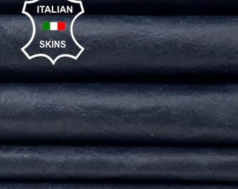 DARK BLUE CRINKLED Vintage Look Thin Soft Italian Lambskin Sheep Lamb leather pack 2 hides skins total 10sqf 0.5mm #C6132