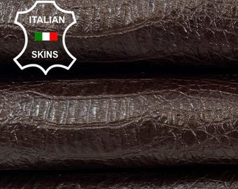 CHESTNUT BROWN REPTILE Embossed On Vegetable Tan Italian Goat leather skin 6sqf 0.9mm #Z446