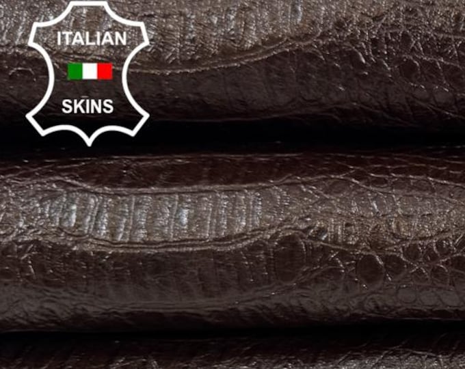 Delivered Duty paid - CHESTNUT BROWN REPTILE Embossed On Vegetable Tan Italian Goat leather skin 6sqf 0.9mm #Z446