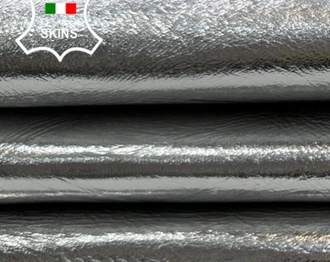 METALLIC SILVER CRINKLED Thick Strong Italian Goatskin Goat leather hide hides skin skins 7sqf 1.1mm #C3750