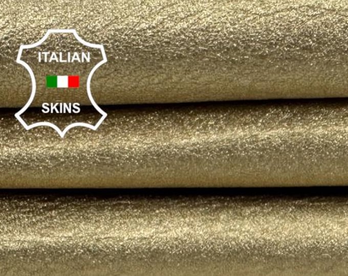 Delivered Duty paid - METALLIC GOLDEN CHAMPAGNE Washed Rough Soft Italian Lamb leather skin 2sqf 0.9mm #C7707