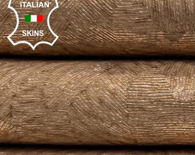 Delivered Duty Paid-METALLIC ROSE GOLD Textured Printed On Vegetable Tan Thick Italian Calf leather skin 11+sqf 1.2mm #C6676