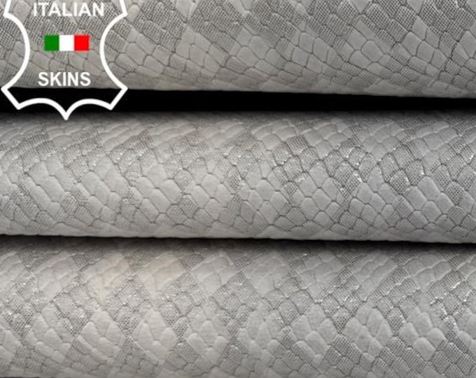 SILVER GREY DISTRESSED Snake Print On Italian Calf leather pack 2 skins total 13sqf 1.0mm #C7113
