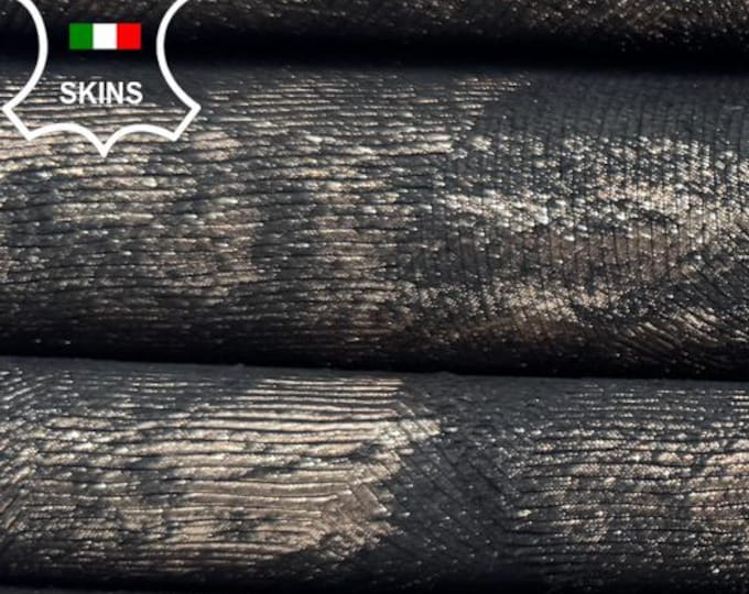 Delivered Duty Paid-METALLIC PEWTER DISTRESSED Antiqued Print Thick Italian Calf leather skin 9+sqf 1.1mm #C6696