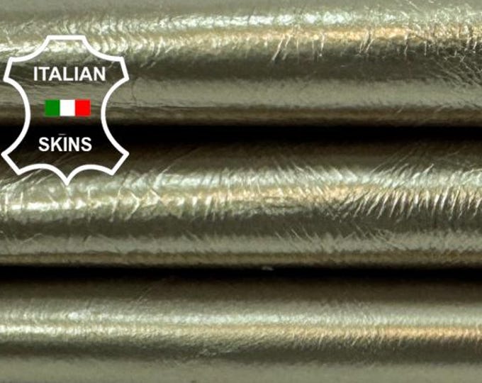 Delivered Duty paid - METALLIC PLATINUM CRINKLED Italian Calf leather skin 7+sqf 0.9mm #C7795