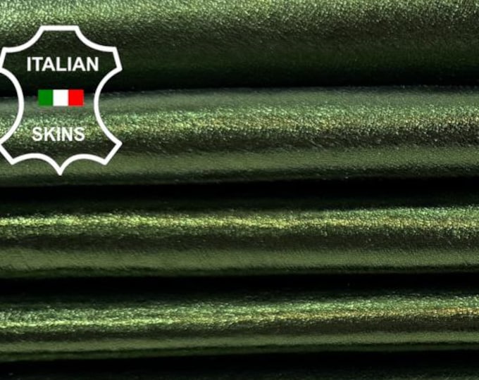 Delivered Duty paid - METALLIC OLIVE GREEN Soft Italian Lamb Leather pack 2 skins total 12sqf 0.8mm #C7876