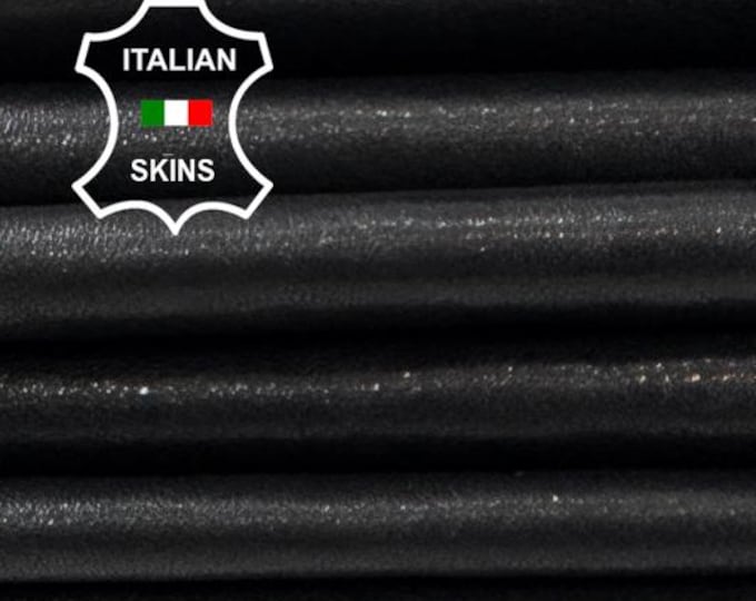Delivered Duty paid - WASHED BLACK Semi Shiny Vegetable Tan Thick Soft Italian Lamb leather pack 2 skins total 12+sqf 1.1mm #C7862
