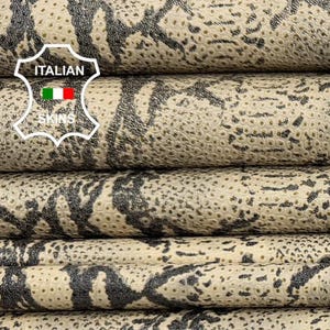 Free FedEx & Duties - BEIGE PYTHON SNAKE Print On Soft Italian Lamb leather pack 4 skins total 25sqf 0.7mm #Z575