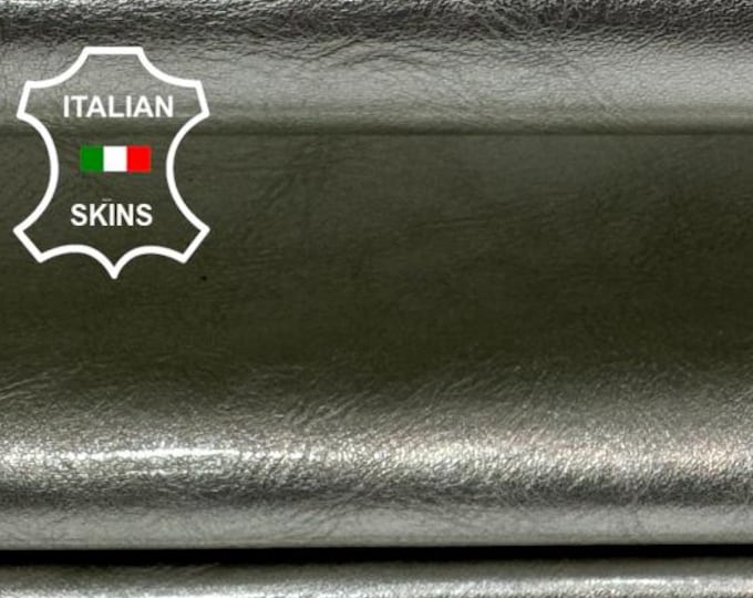 Delivered Duty paid - METALLIC PLATINUM PATENT Shiny Thick Strong Italian Goat leather skin 4+sqf 1.1mm #C7686