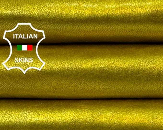 Delivered Duty paid - METALLIC YELLOW VINTAGE Look Soft Italian Lamb leather skin 4+sqf 0.7mm #C7705