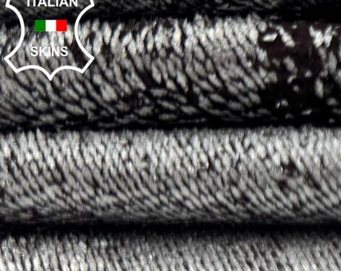 METALLIC SILVER FRINGED On Brown Soft Italian Lambskin Sheep Lamb leather hide hides skin skins 4+sqf 0.8mm #C6514