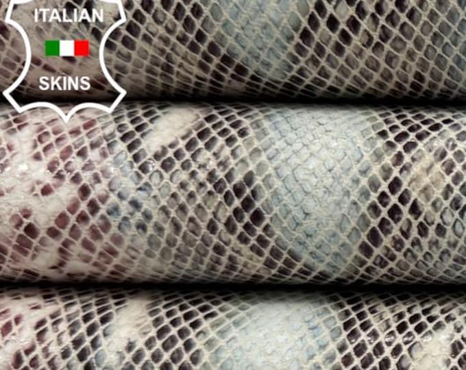 Delivered Duty Paid-MULTICOLOR PYTHON SNAKE Print On White Italian Calfskin Cow leather skin 7+sqf 1.1mm #C6678