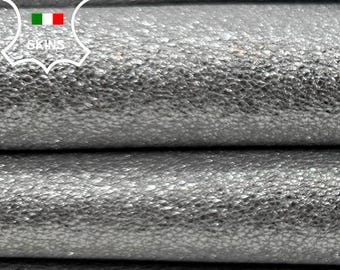 Delivered Duty Paid-METALLIC SILVER ROUGH Thick Soft Italian Lamb leather skin 5+sqf 1.2mm #C7034
