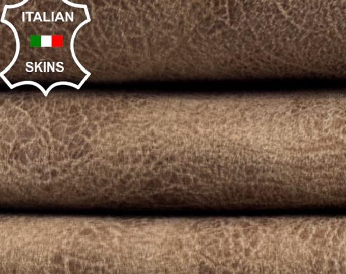 BROWN STONEWASH VINTAGE Look Crinkled Vegetable Tan Soft Italian Lambskin Sheep Lamb leather hide hides skin skins 6+sqf 0.8mm #C6163