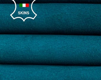 Delivered Duty Paid-TEAL SUEDE Soft Italian STRETCH Backed Lamb Leather skin 4+sqf 0.7mm #C6996