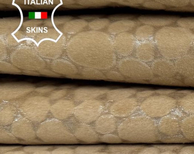 Delivered Duty Paid-FLOCKED CIRCULAR SHAPES Embossed On Sand Suede Thin Italian Calf leather pack 2 skins total 14+sqf 0.6mm #C6762