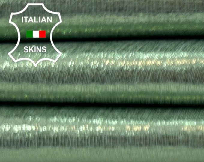 METALLIC MINT LIGHT Green Shimmer Lame Print Thin Italian Goatskin Goat leather hide hides skin skins 3sqf 0.5mm #C5734
