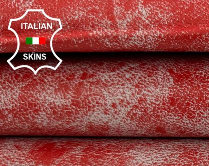 Delivered Duty Paid-RED VERY VINTAGE Look Thick Italian Goat leather skin 5+sqf 1.2mm #C6882