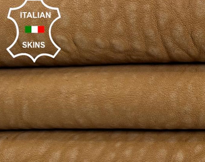 Delivered Duty paid -SANDY BROWN GRAINY Vegetable Tan Vintage Look Soft Italian Lamb leather skin 5sqf 0.7mm #Z188