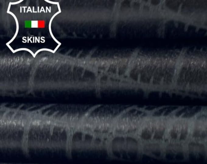 BLACK CROCODILE PRINT Vintage Look On Soft Italian Lambskin Sheep Lamb Leather hide hides skin skins 5sqf 0.7mm #C6253