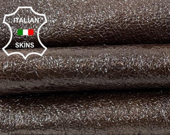 WASHED PATENT BROWN Crinkled Vegetable Tan Thick Italian Goat leather pack 2 skins total 10sqf 1.4mm #Z551