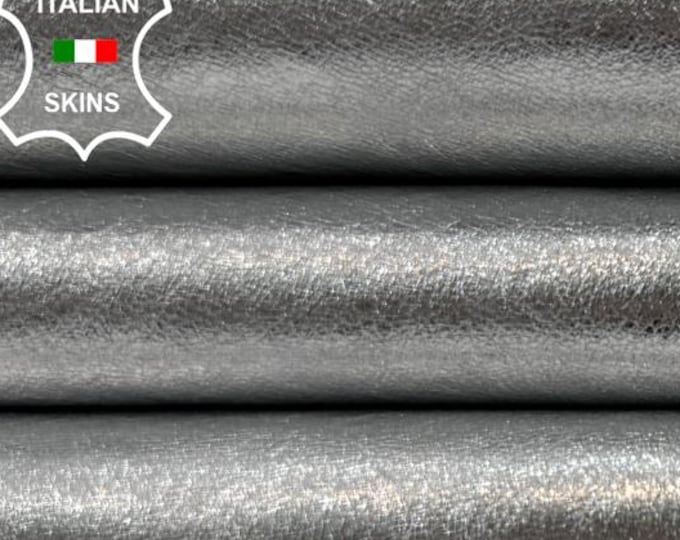Delivered Duty Paid-METALLIC SILVER CRINKLED Rough Thin Soft Italian Goatskin Goat leather skin 6+sqf 0.6mm #C6624