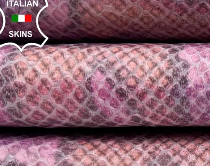 PINK & PURPLE SNAKE Print On Italian Calfskin Cow Calf Leather hide hides skin skins 8sqf 0.7mm #C6466