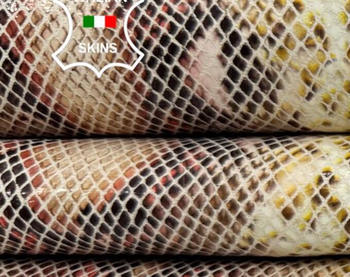Delivered Duty Paid-PINK, YELLOW, BLACK Snake Print On Vegetable Tan Italian Calfskin Cow leather 9sqf 1.0mm #C6727