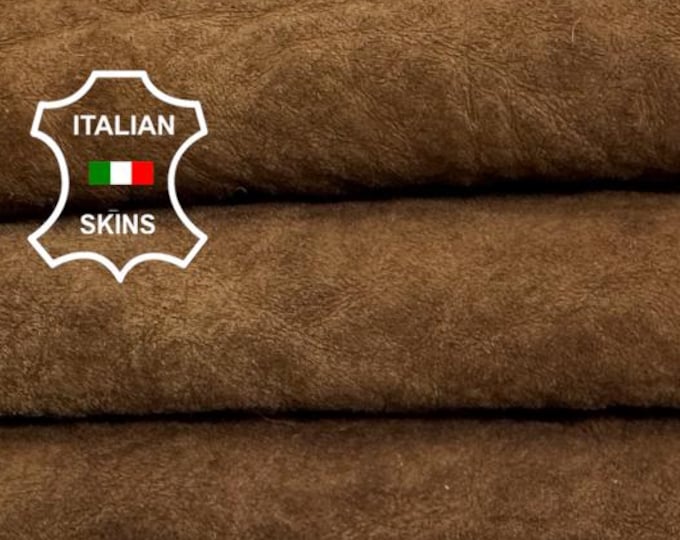 Delivered Duty paid - WASHED VEGETABLE TAN Brown Backed Wool Soft Italian Lamb leather skin 3sqf #Z318