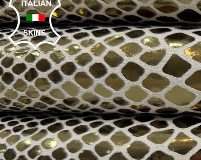 Delivered Duty Paid-METALLIC BRONZE SNAKE Print On Italian Calfskin Cow leather skin 7sqf 0.9mm #C6679