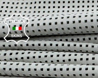 OFF WHITE UNDYED Squares Perforated Washed Chrome Tan Thin Italian Lamb leather pack 2 skins total 10+sqf 0.5mm #C7916