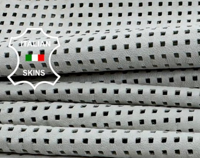Delivered Duty paid - OFF WHITE UNDYED Squares Perforated Washed Chrome Tan Thin Italian Lamb leather pack 2 skins total 10+sqf 0.5mm #C7916