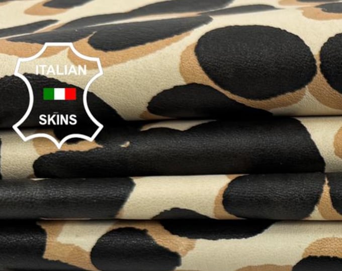 Delivered Duty paid - BLACK ANIMALS PAW Print On Ivory Thick Soft Italian Lamb leather pack 3 skins total 15sqf 1.1mm #Z358