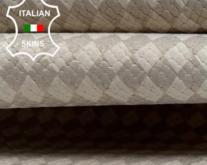 Delivered Duty Paid-METALLIC PLATINUM SNAKE Textured Print On Italian Calfskin Cow leather skin 7+sqf 0.9mm #C6681