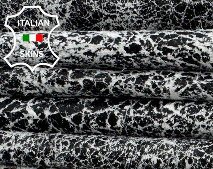 Delivered Duty paid - BLACK Very Vintage Used Look Soft Italian Lamb leather pack 2 skins total 10sqf 0.9mm #C7820