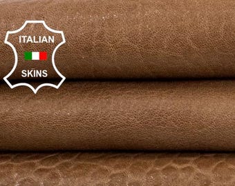 NATURAL BROWN Grainy Vegetable Tan Thick Soft Italian Lamb leather skin 6sqf 1.6mm #Z454