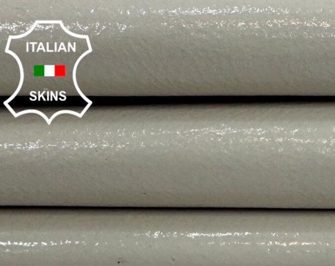 Delivered Duty paid - PATENT IVORY SHINY Crinkled Thick Strong Italian Goat leather skin 4+sqf 1.1mm #Z383