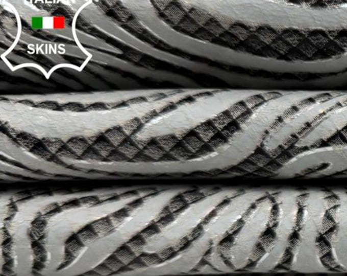 Delivered Duty Paid-GUNMETAL ZEBRA PRINT On Thick Italian Calf leather skin 8sqf 1.1mm #C6701
