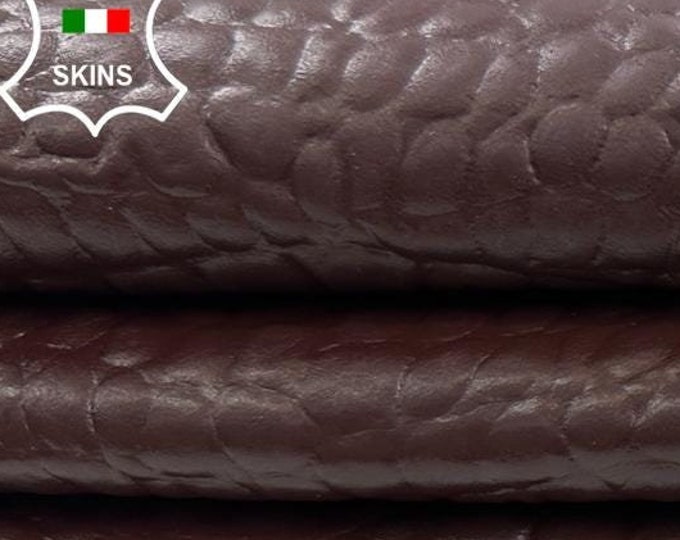 REDDISH BROWN CROCODILE Embossed Textured Print On Thin Italian Lambskin Sheep Lamb Leather hide hides skin skins 7+sqf 0.5mm #C2786