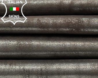 METALLIC SILVER SHIMMER Lame Distressed On Brown Vintage Look Soft Italian Lambskin Sheep Lamb leather pack 2 skins total 12sqf 0.9mm #C4432