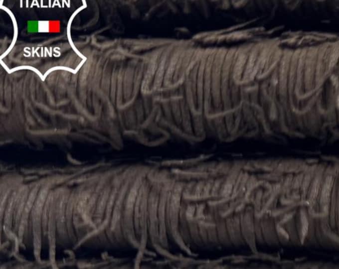 DARK BROWN FRINGED Textured Thick Soft Italian Lambskin Sheep Lamb leather hide hides skin skins 6sqf 1.4mm #C6512