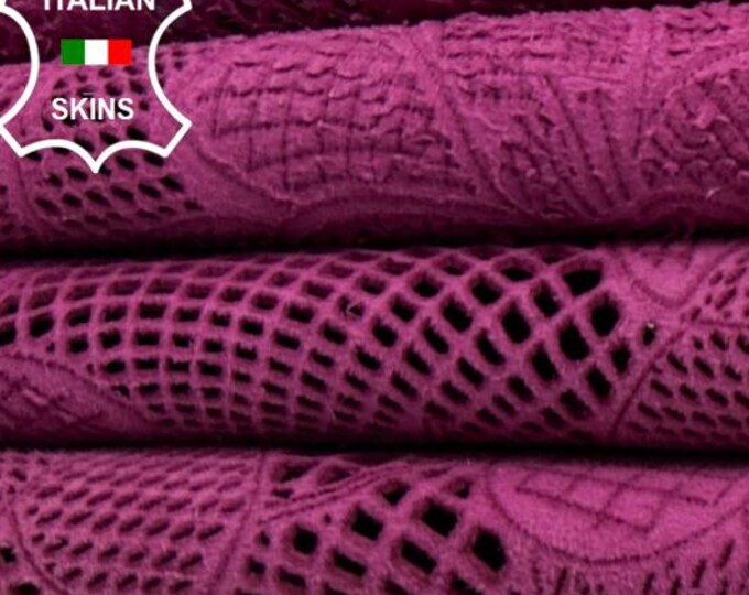 FUCHSIA HOT PINK Suede Laser Engraved Soft Italian Lambskin Sheep Lamb leather hide hides skin skins 4+sqf 0.8mm #C4943