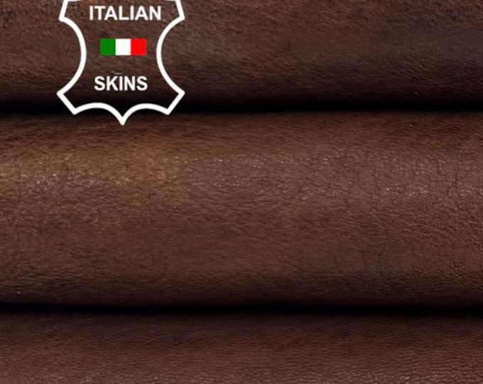 Delivered Duty Paid-WASHED BROWN RUSTIC Antiqued Vintage Look Vegetable Tan Thick Italian Lamb leather skin 6sqf 1.6mm #C6967